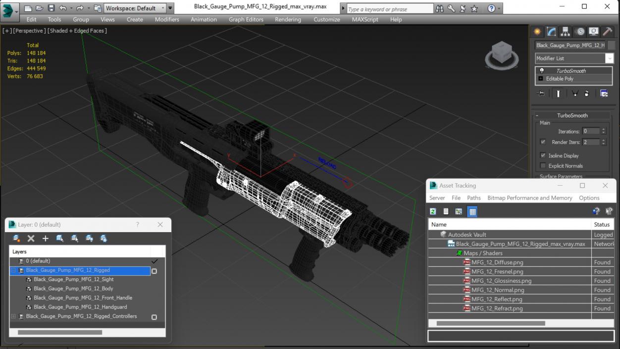 Black Gauge Pump MFG 12 Rigged for Maya 3D model