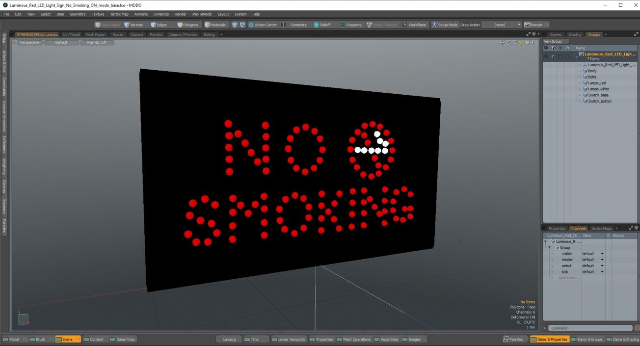 3D Luminous Red LED Light Sign No Smoking ON