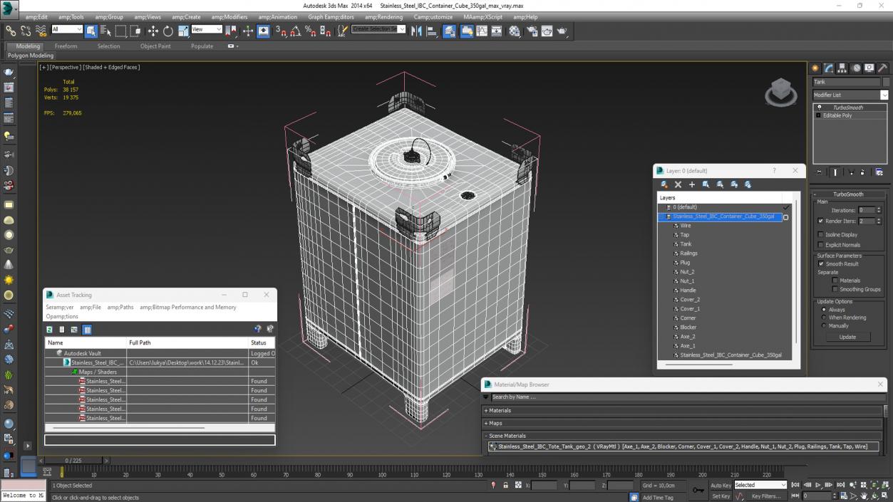 3D Stainless Steel IBC Container Cube 350gal