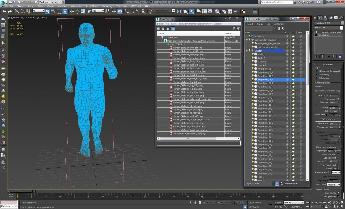 3D Male Body with Skeleton Running Pose