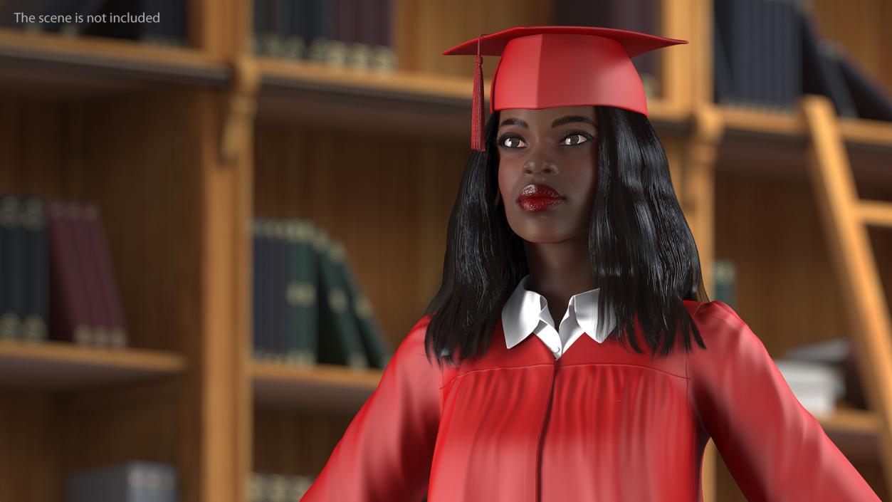 3D Dark Skin Graduation Gown Woman T Pose model