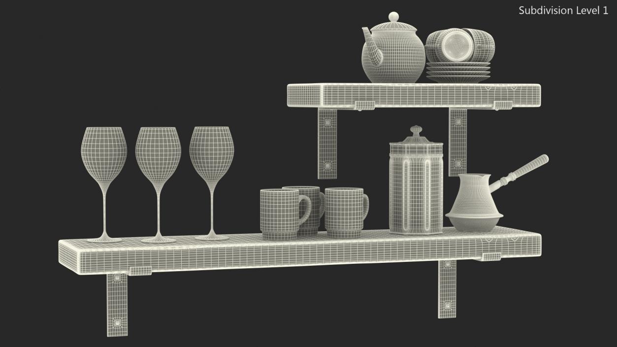 Shelf With Kitchenware 3D