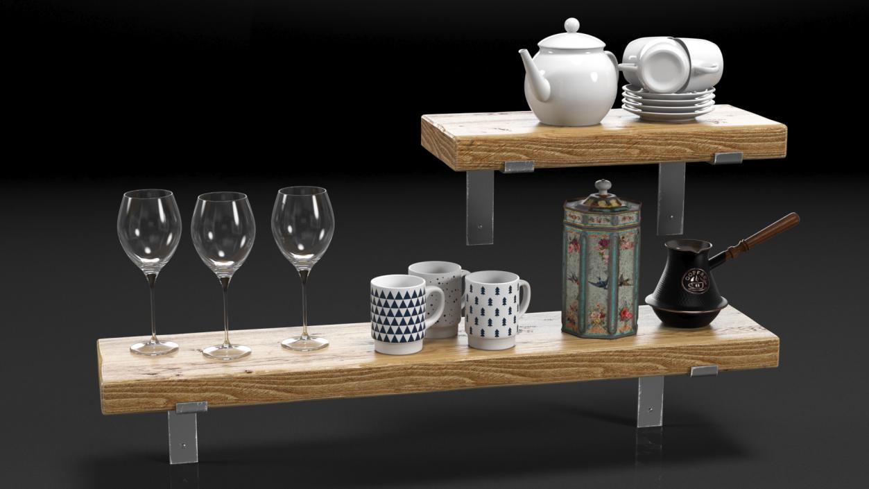 Shelf With Kitchenware 3D