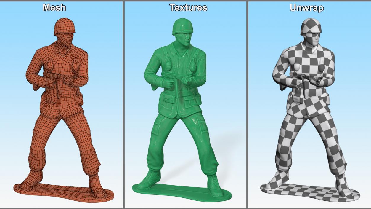 3D Green Toy Soldier with Gun