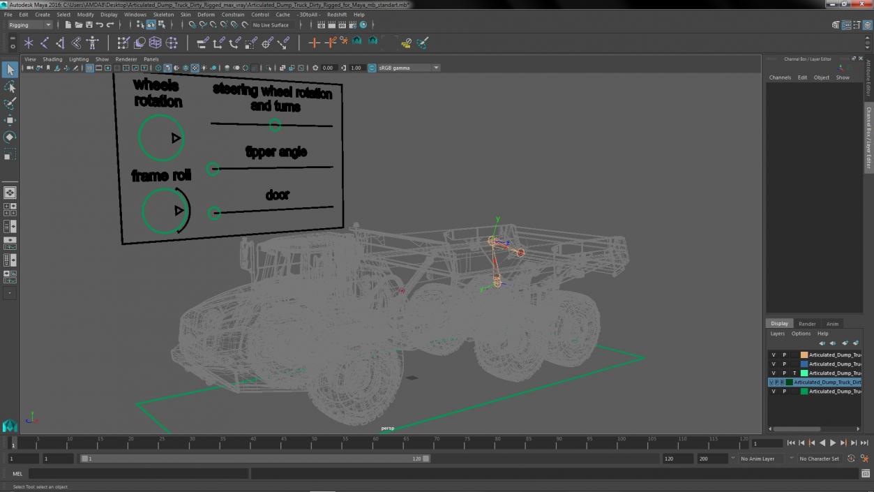 Articulated Dump Truck Dirty Rigged for Maya 3D model