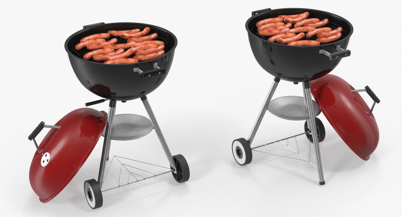 3D Grilling Sausages on Grill