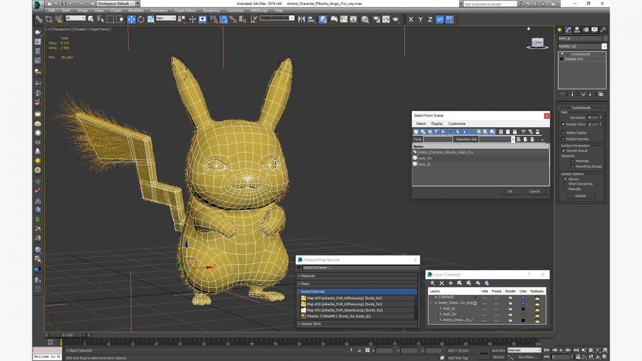 3D Anime Character Pikachu Angry Fur model