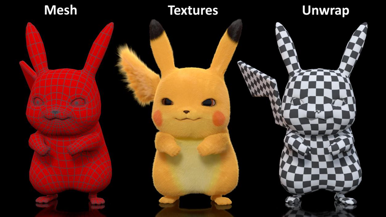 3D Anime Character Pikachu Angry Fur model