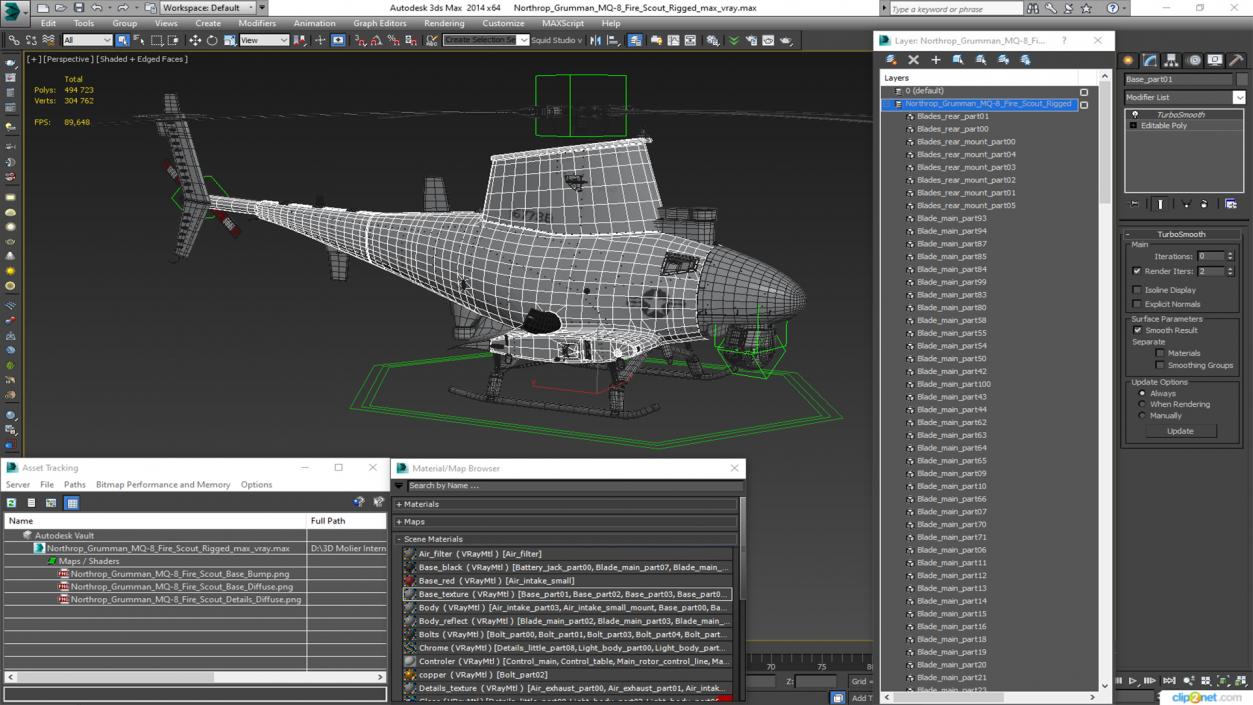 3D Northrop Grumman MQ-8 Fire Scout Rigged for Maya model