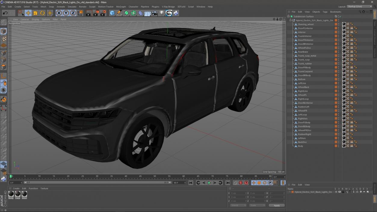 3D model Hybrid Electric SUV Black Lights On