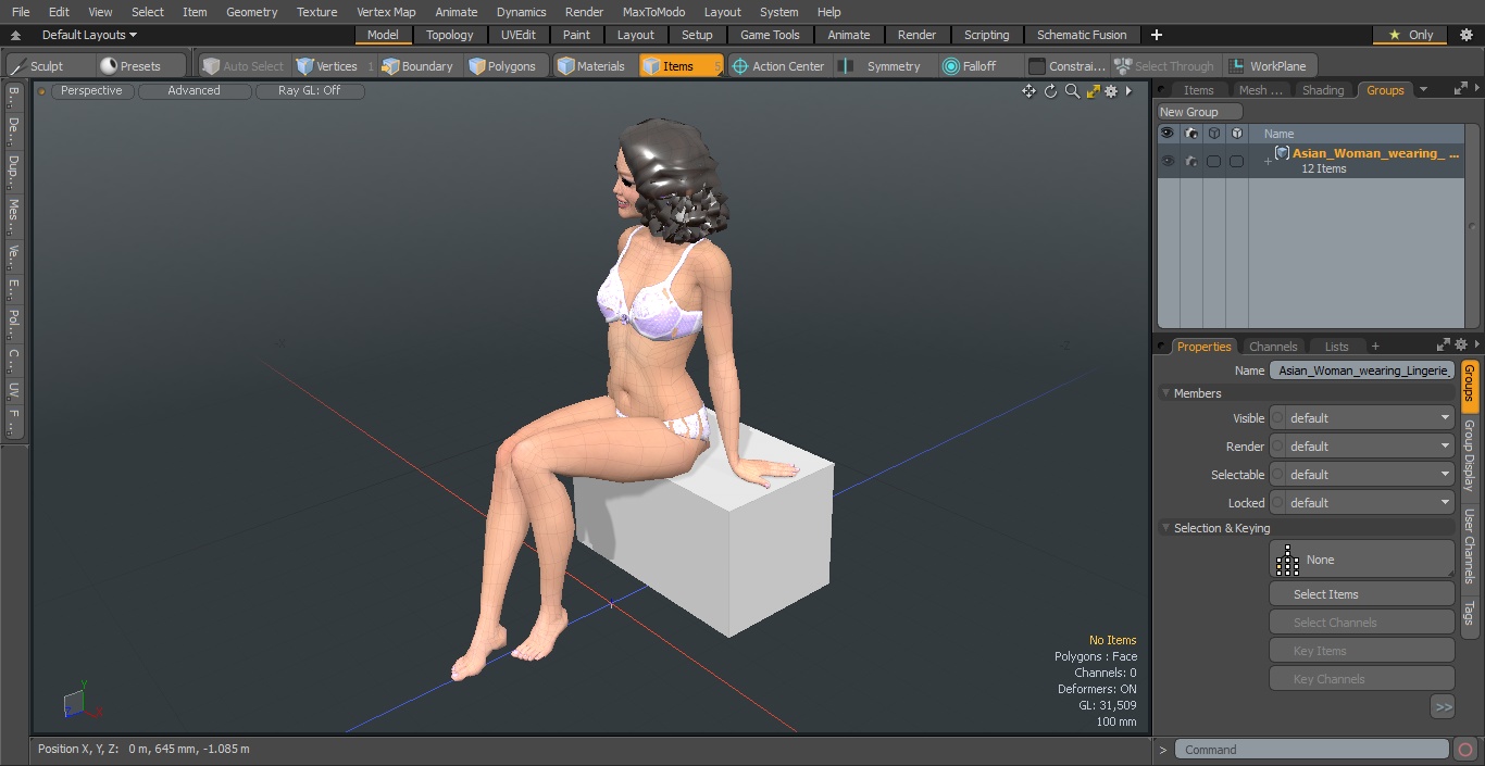 3D Asian Woman wearing Lingerie Sitting Pose