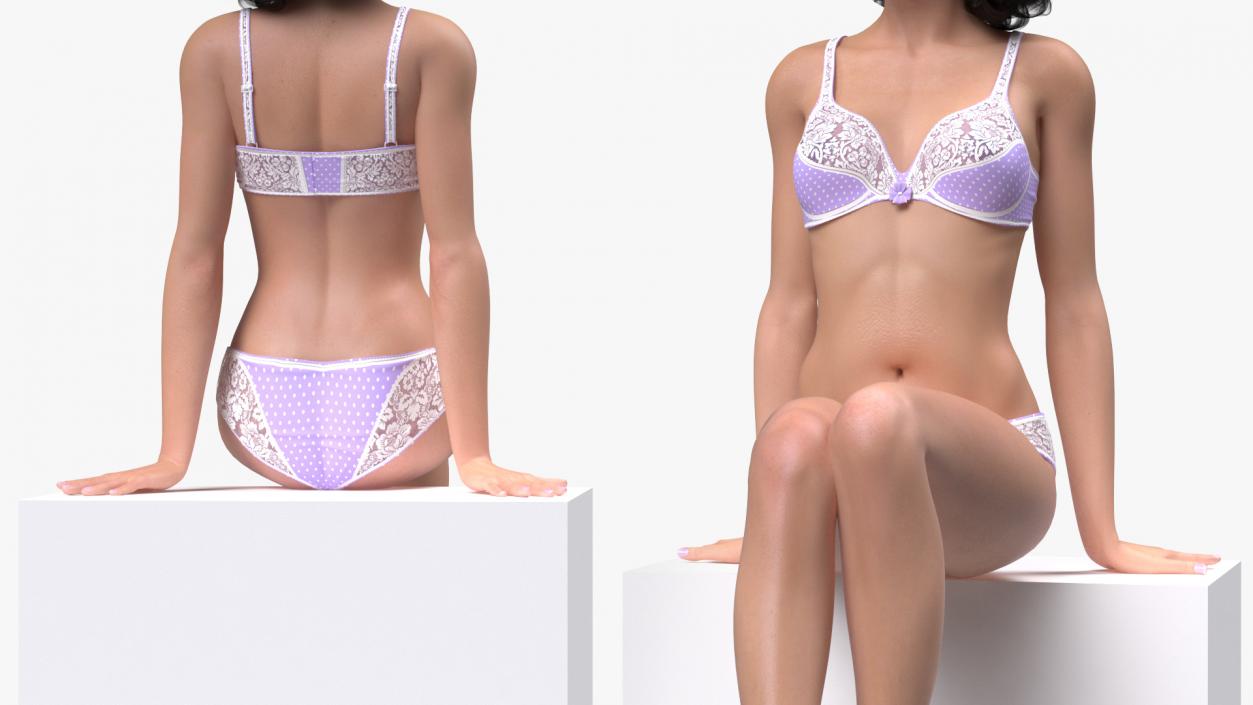 3D Asian Woman wearing Lingerie Sitting Pose