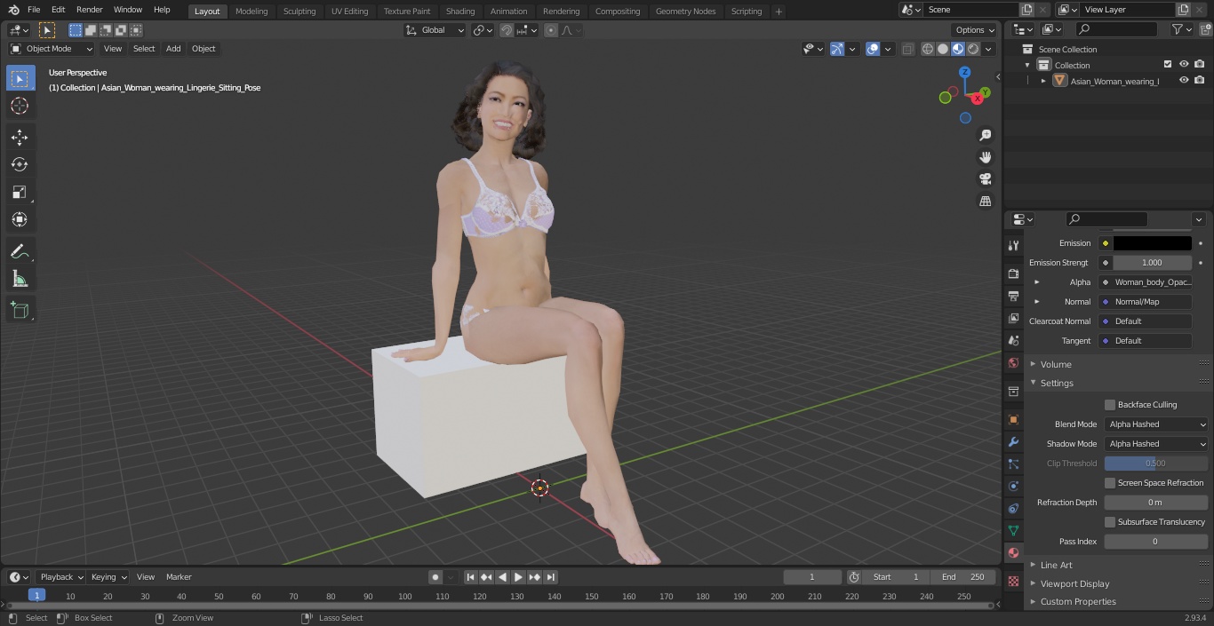 3D Asian Woman wearing Lingerie Sitting Pose