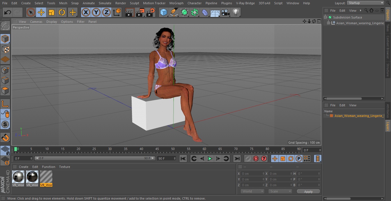 3D Asian Woman wearing Lingerie Sitting Pose