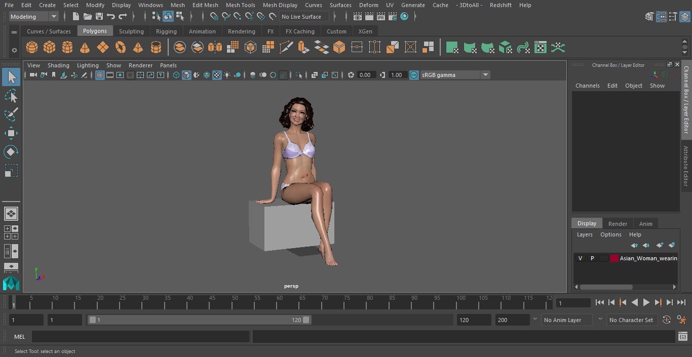 3D Asian Woman wearing Lingerie Sitting Pose