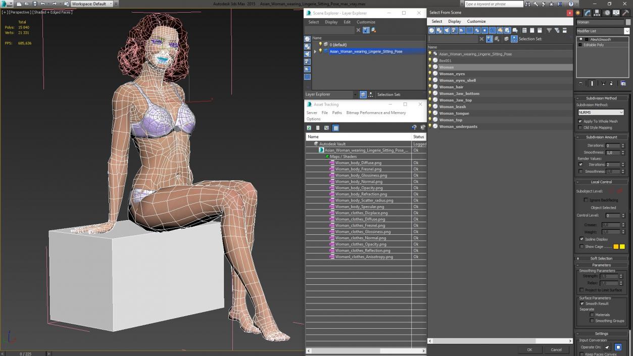 3D Asian Woman wearing Lingerie Sitting Pose