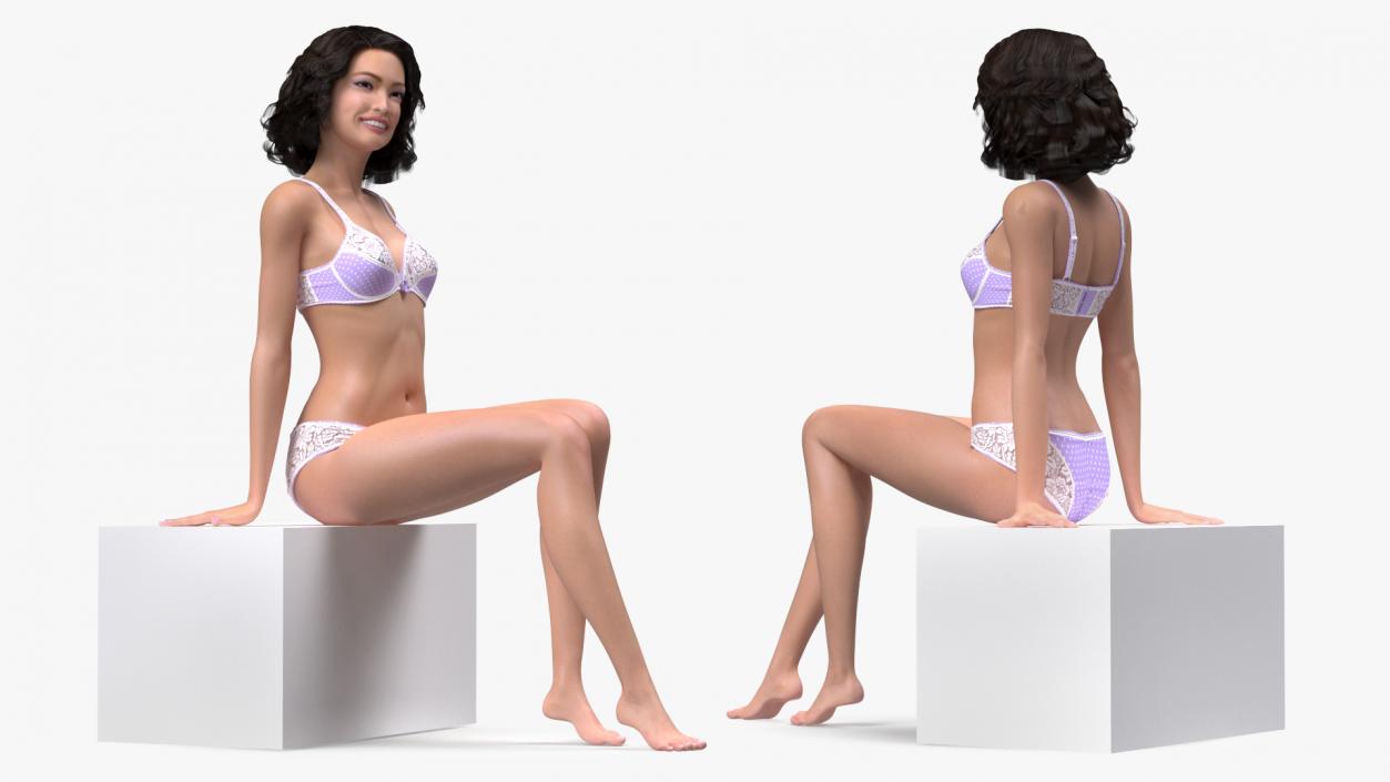 3D Asian Woman wearing Lingerie Sitting Pose