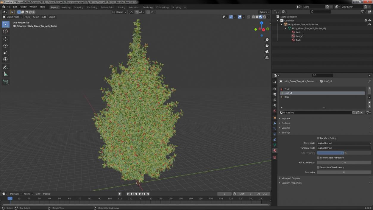 Holly Green Tree with Berries 3D model