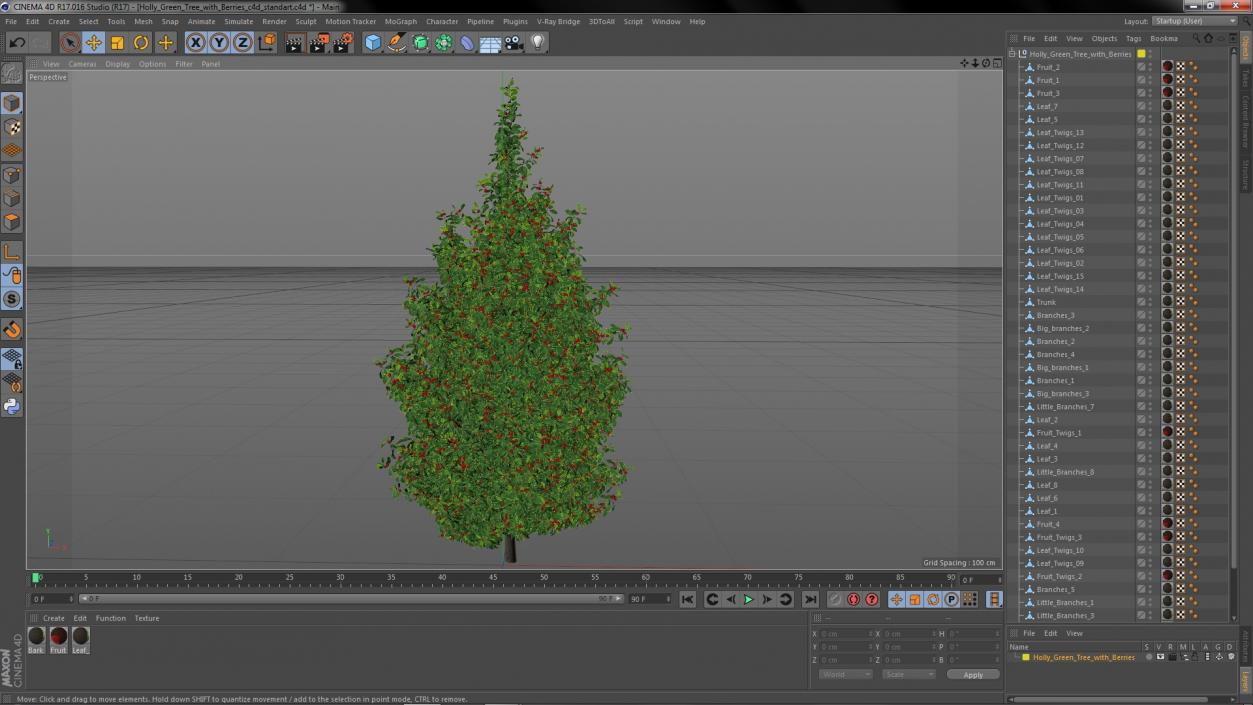 Holly Green Tree with Berries 3D model