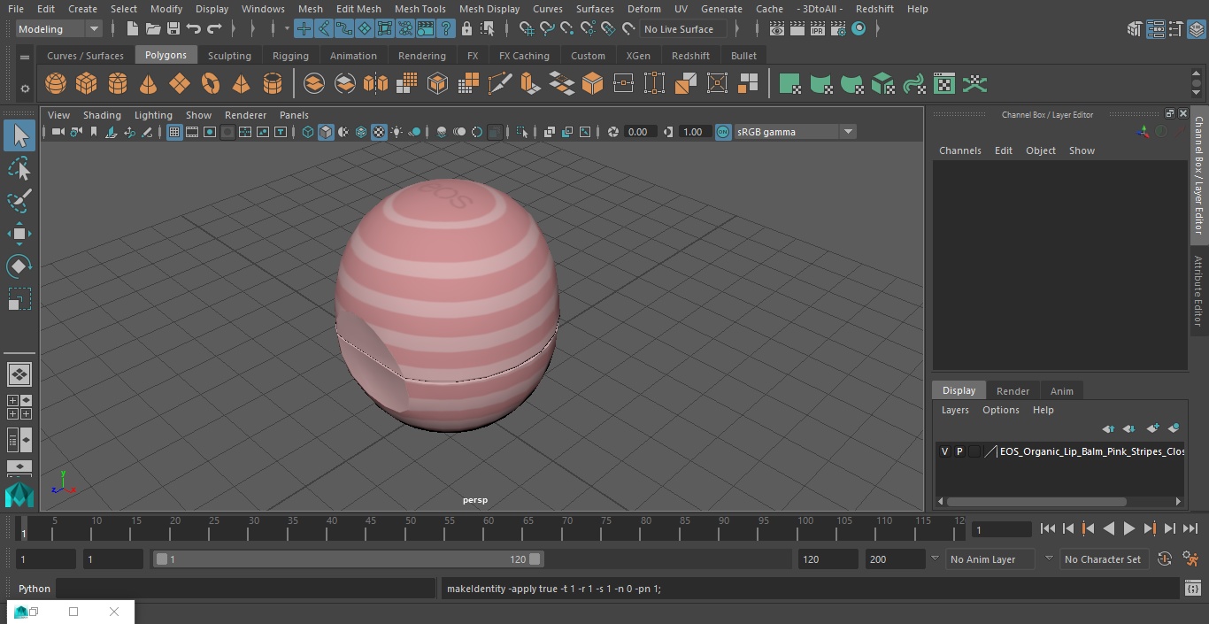 3D model EOS Organic Lip Balm Pink Stripes Closed