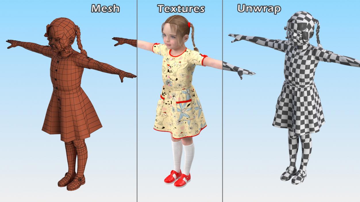 3D Realistic Child Girl Everyday Style Rigged for Cinema 4D