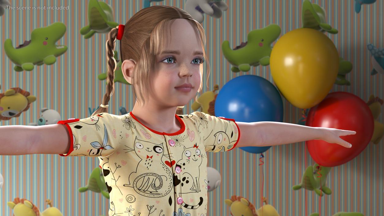 3D Realistic Child Girl Everyday Style Rigged for Cinema 4D