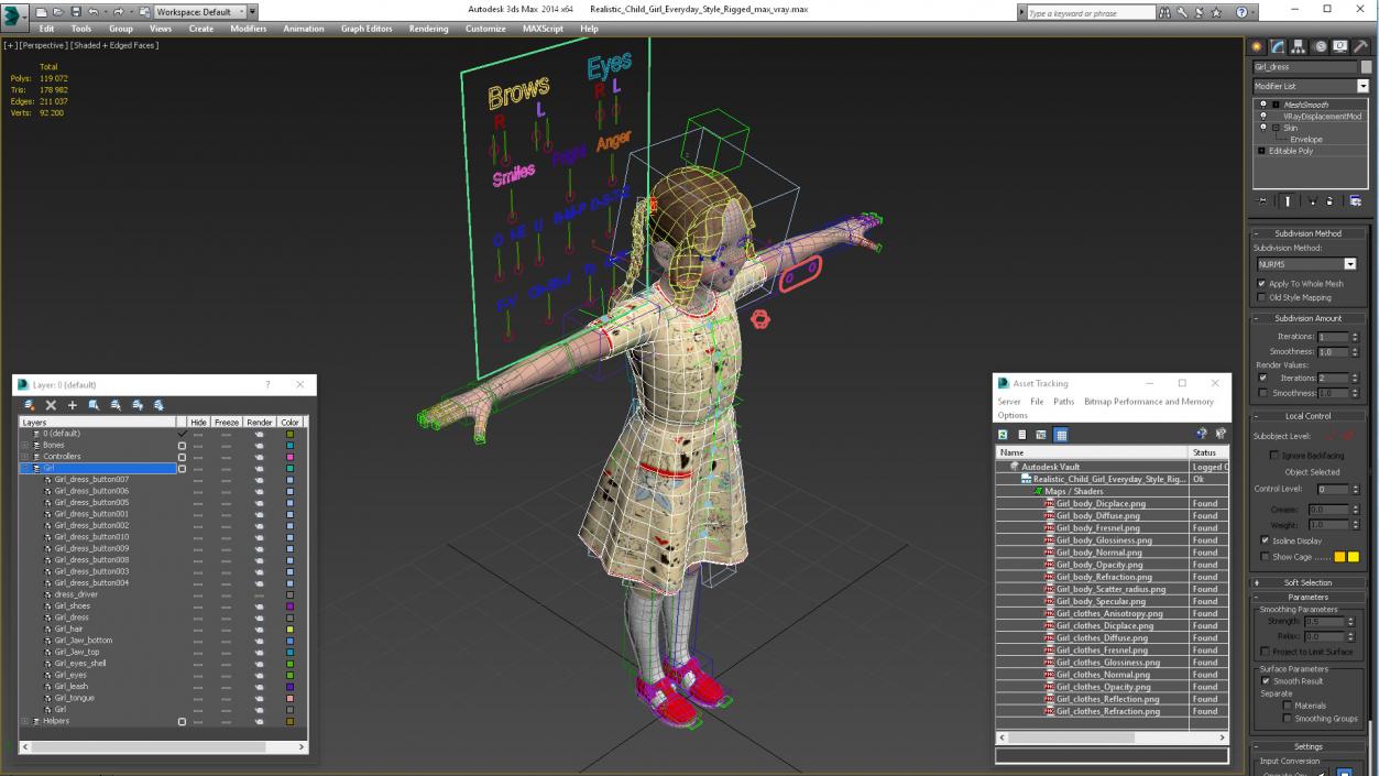 3D Realistic Child Girl Everyday Style Rigged for Cinema 4D