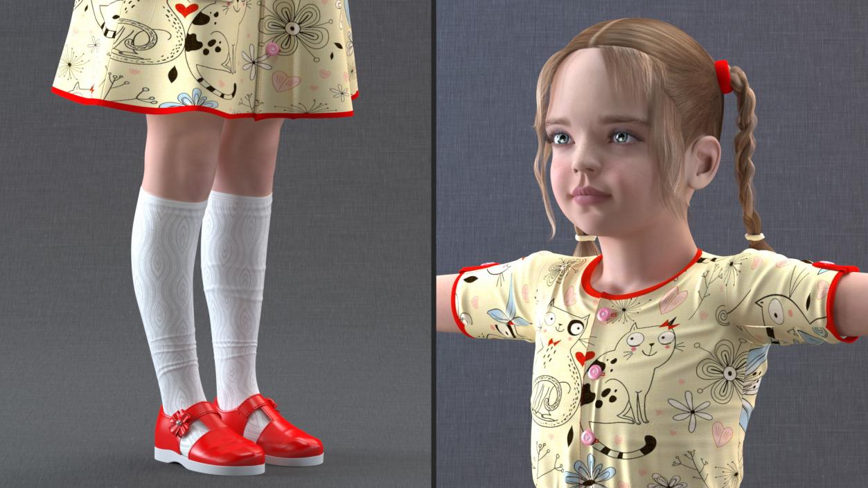 3D Realistic Child Girl Everyday Style Rigged for Cinema 4D