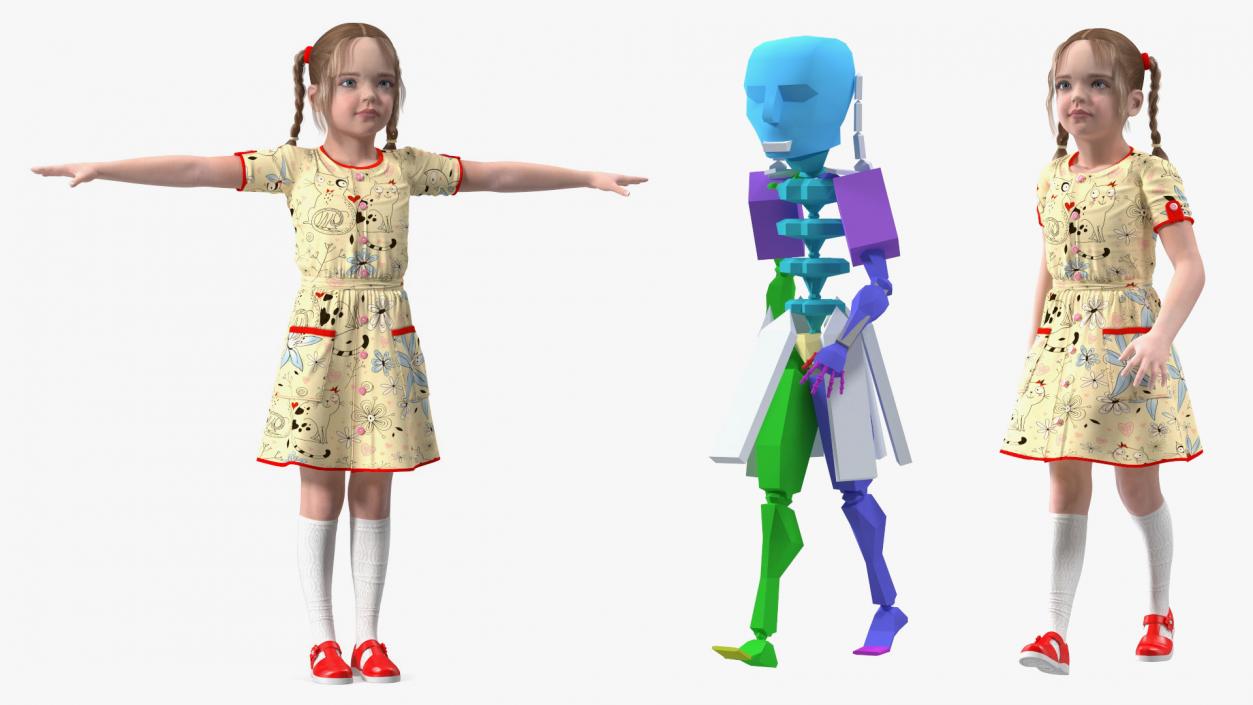 3D Realistic Child Girl Everyday Style Rigged for Cinema 4D