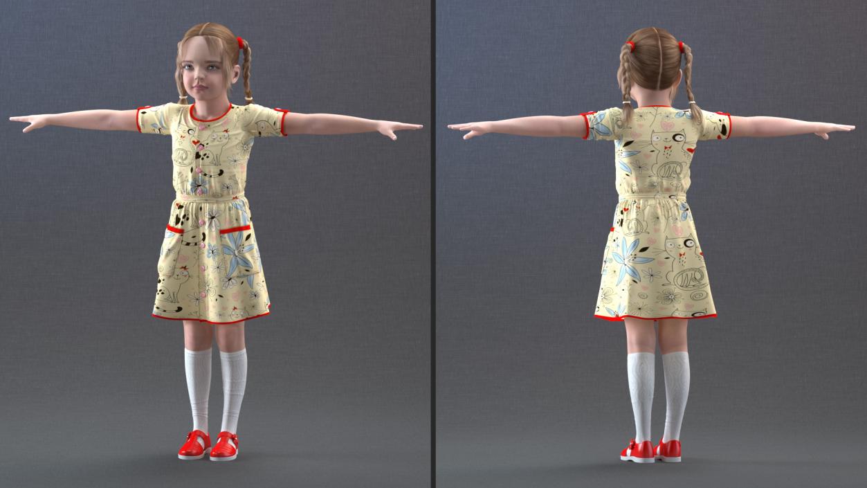 3D Realistic Child Girl Everyday Style Rigged for Cinema 4D