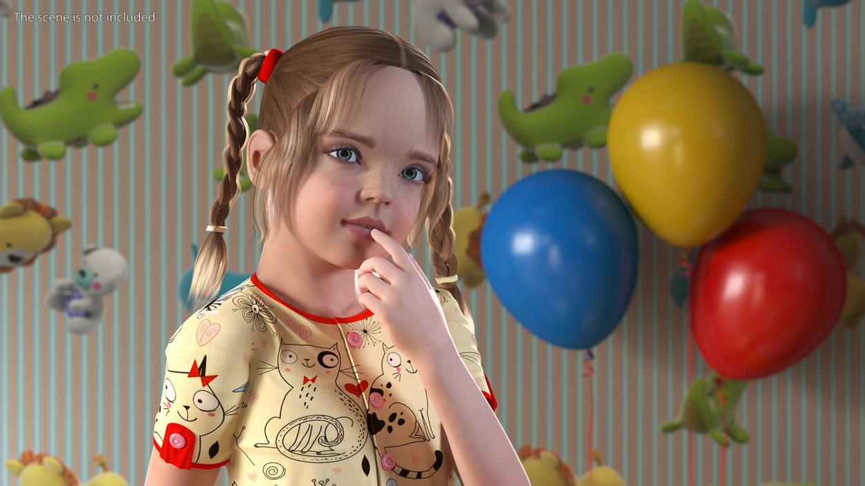 3D Realistic Child Girl Everyday Style Rigged for Cinema 4D