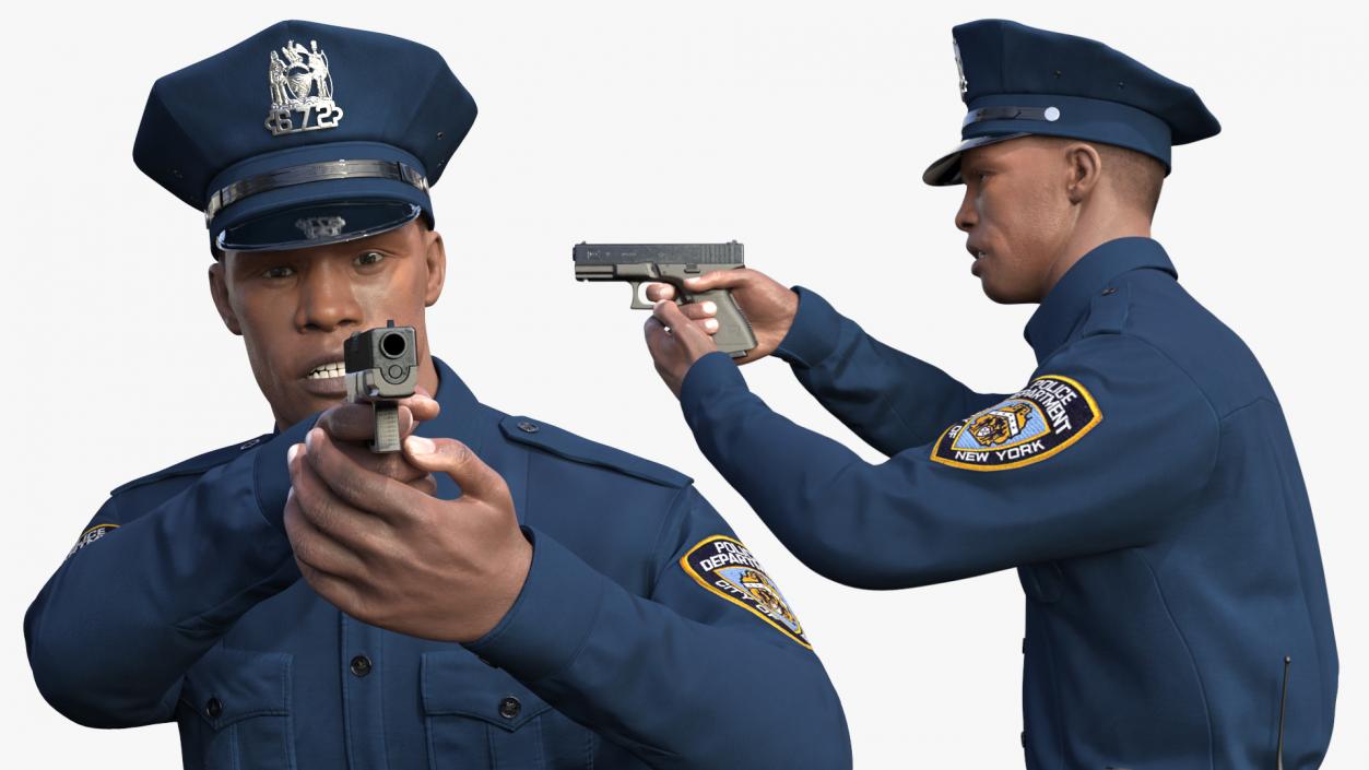 African American NYPD Police Officer Aiming Pose Fur 3D