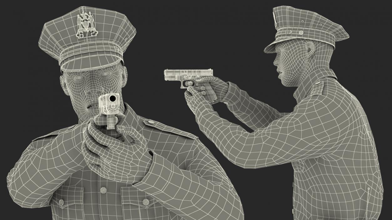 African American NYPD Police Officer Aiming Pose Fur 3D