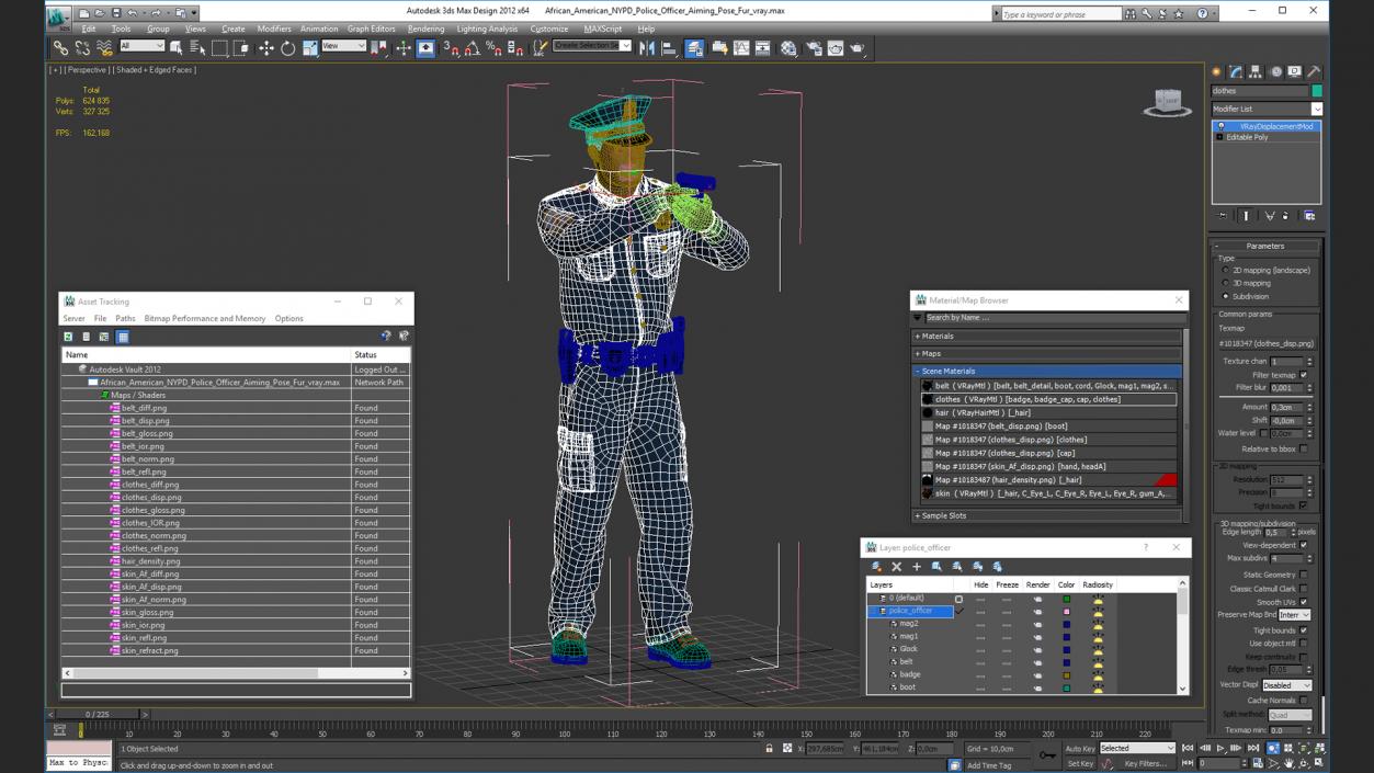 African American NYPD Police Officer Aiming Pose Fur 3D