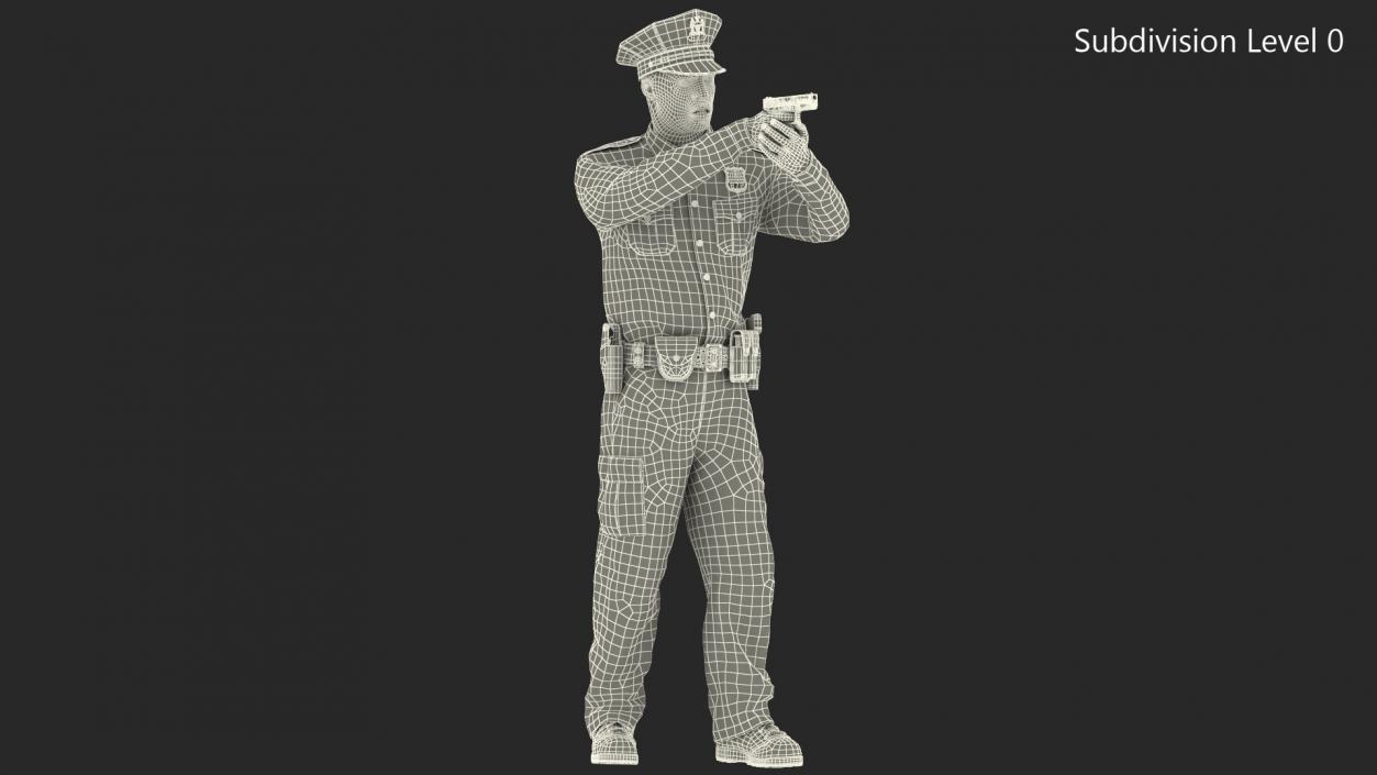 African American NYPD Police Officer Aiming Pose Fur 3D