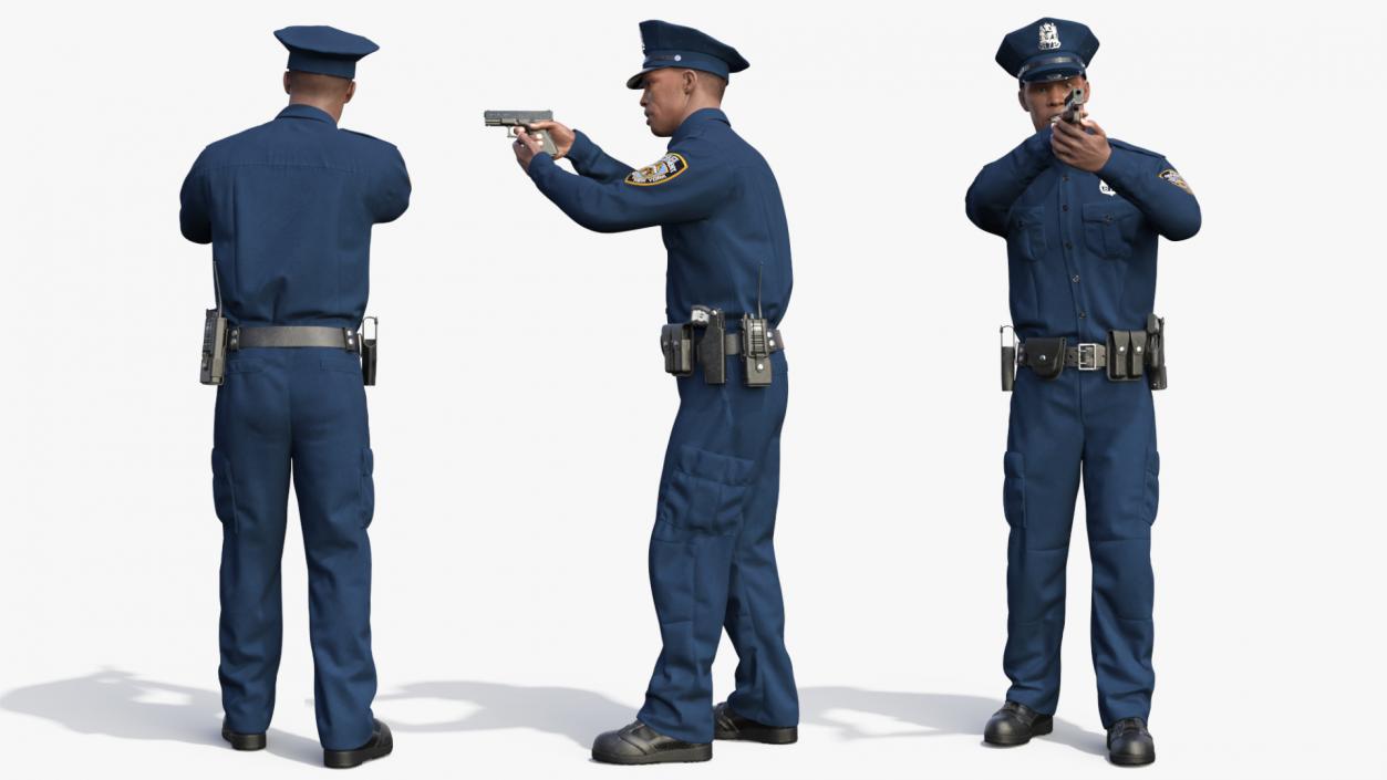 African American NYPD Police Officer Aiming Pose Fur 3D