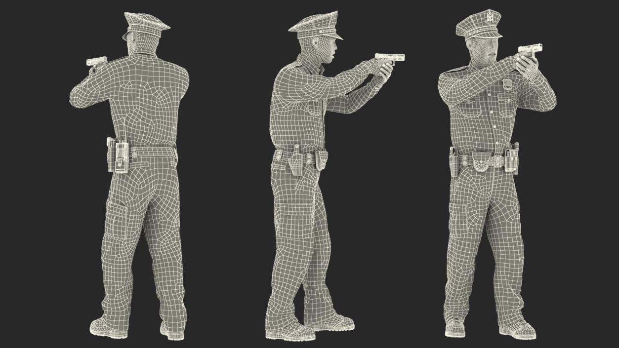 African American NYPD Police Officer Aiming Pose Fur 3D