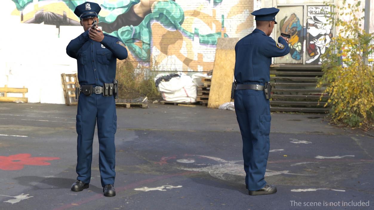 African American NYPD Police Officer Aiming Pose Fur 3D