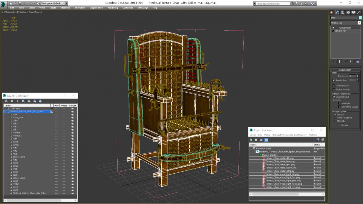 Medieval Torture Chair with Spikes 3D model