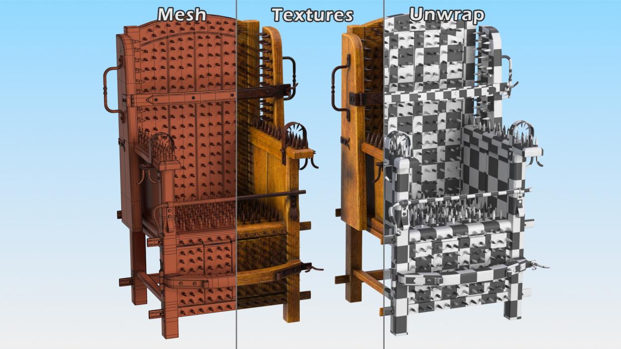 Medieval Torture Chair with Spikes 3D model