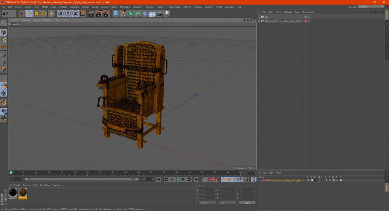 Medieval Torture Chair with Spikes 3D model