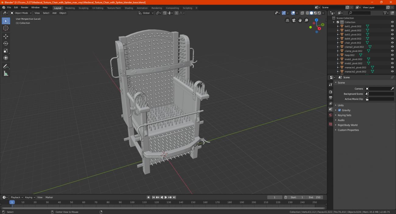 Medieval Torture Chair with Spikes 3D model