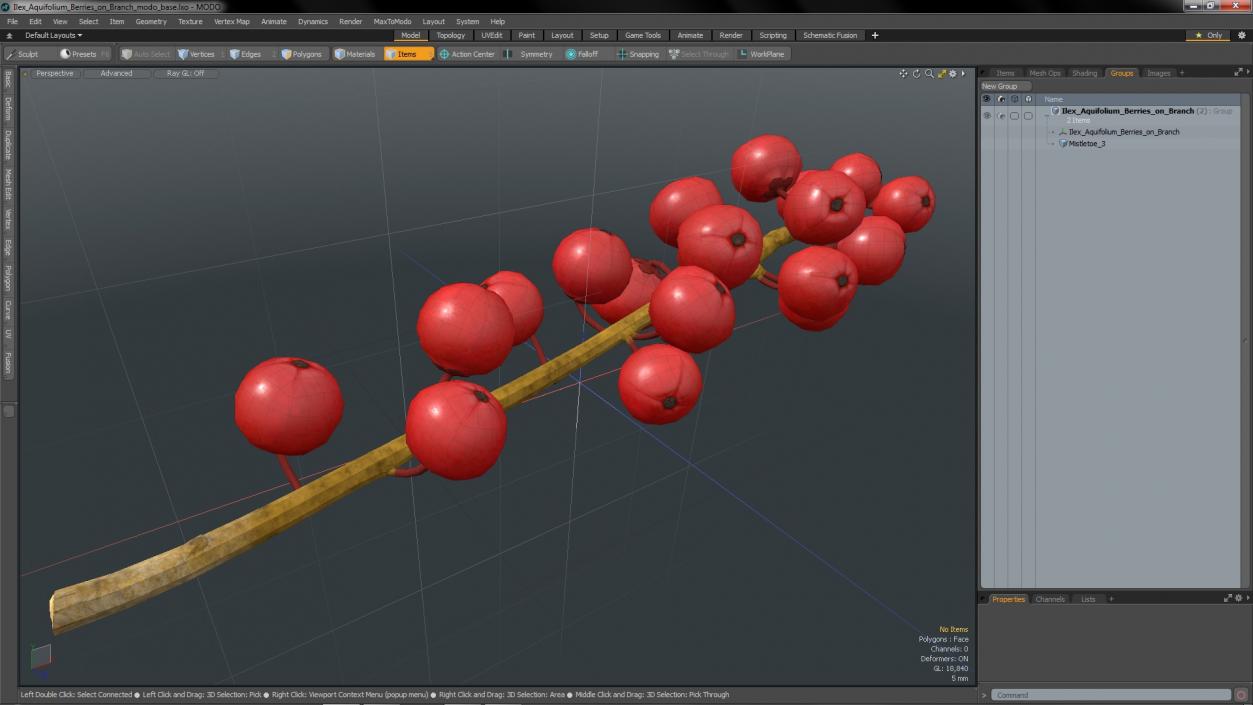 3D Ilex Aquifolium Berries on Branch model