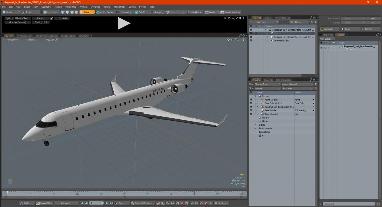 Regional Jet Bombardier CRJ550 Exterior Only 3D model