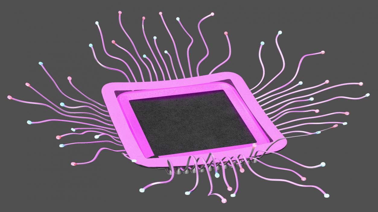 Human Brain with Microchip Implant with Light 2 3D