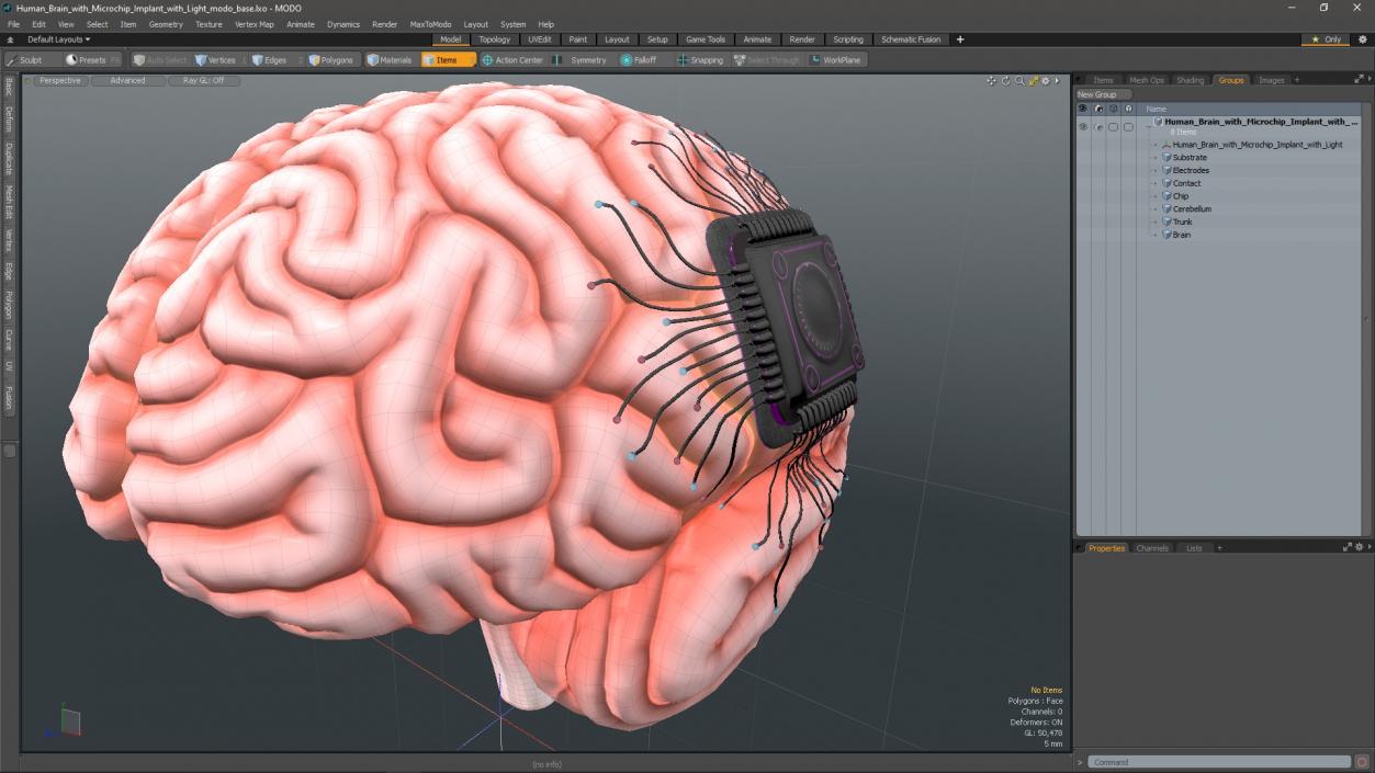 Human Brain with Microchip Implant with Light 2 3D