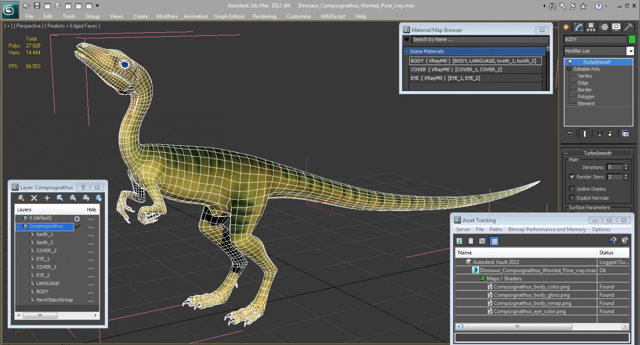 3D model Dinosaur Compsognathus Worried Pose