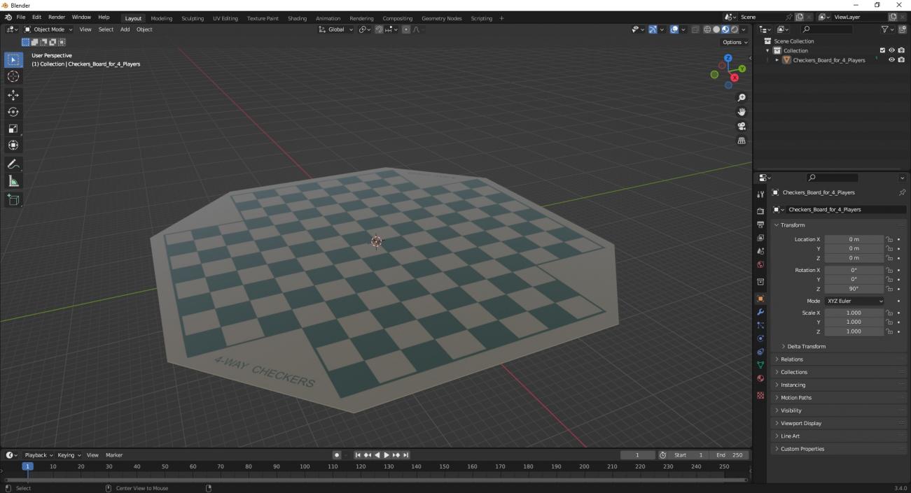 3D Checkers Board for 4 Players model