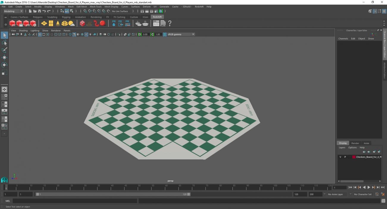 3D Checkers Board for 4 Players model