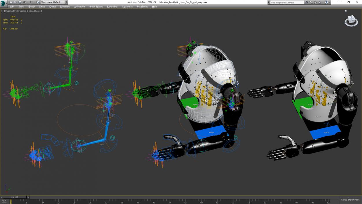 3D model Modular Prosthetic Limbs Fur Rigged